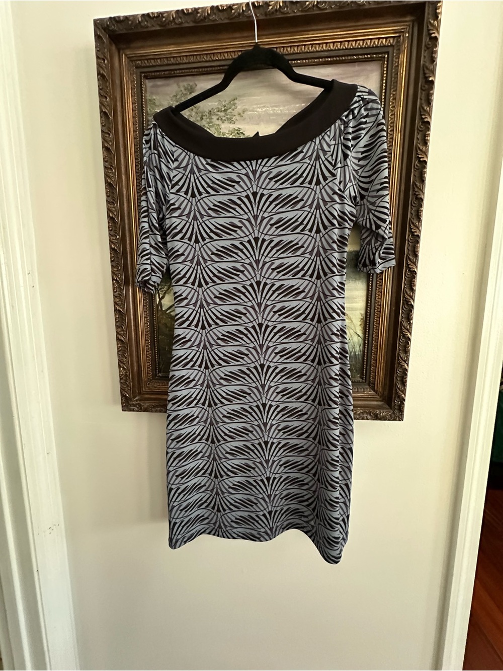 Y2K Laundry by Shelli Segal Women’s Black & Gray Patterned Boatneck Dress